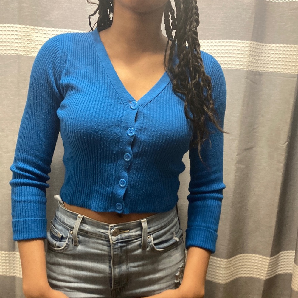 Blue Cropped Cardigan